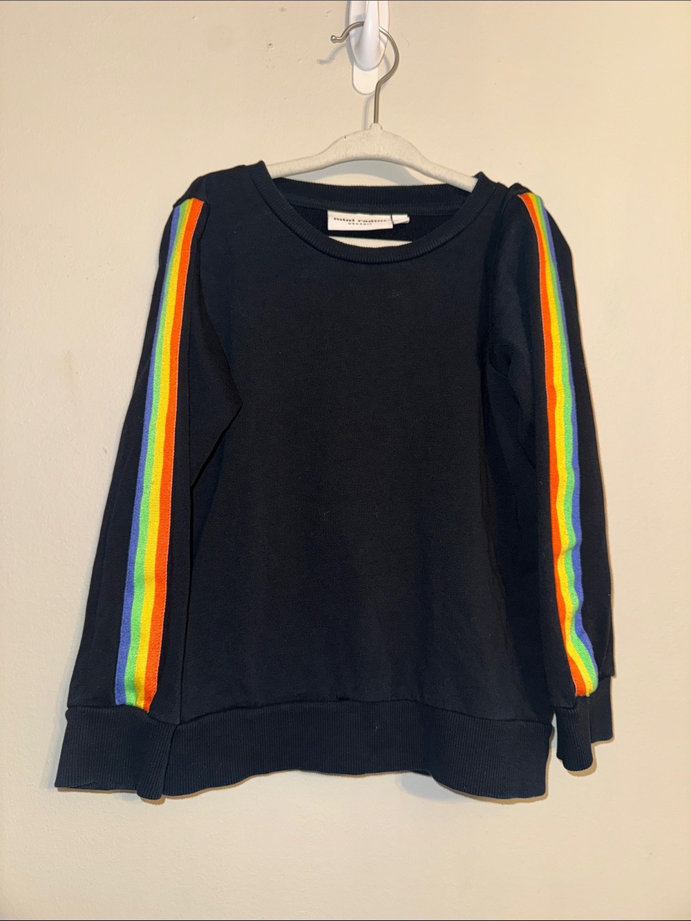 Mini Rodini Black Crewneck with Rainbow Side Stripe Size 110 4/5